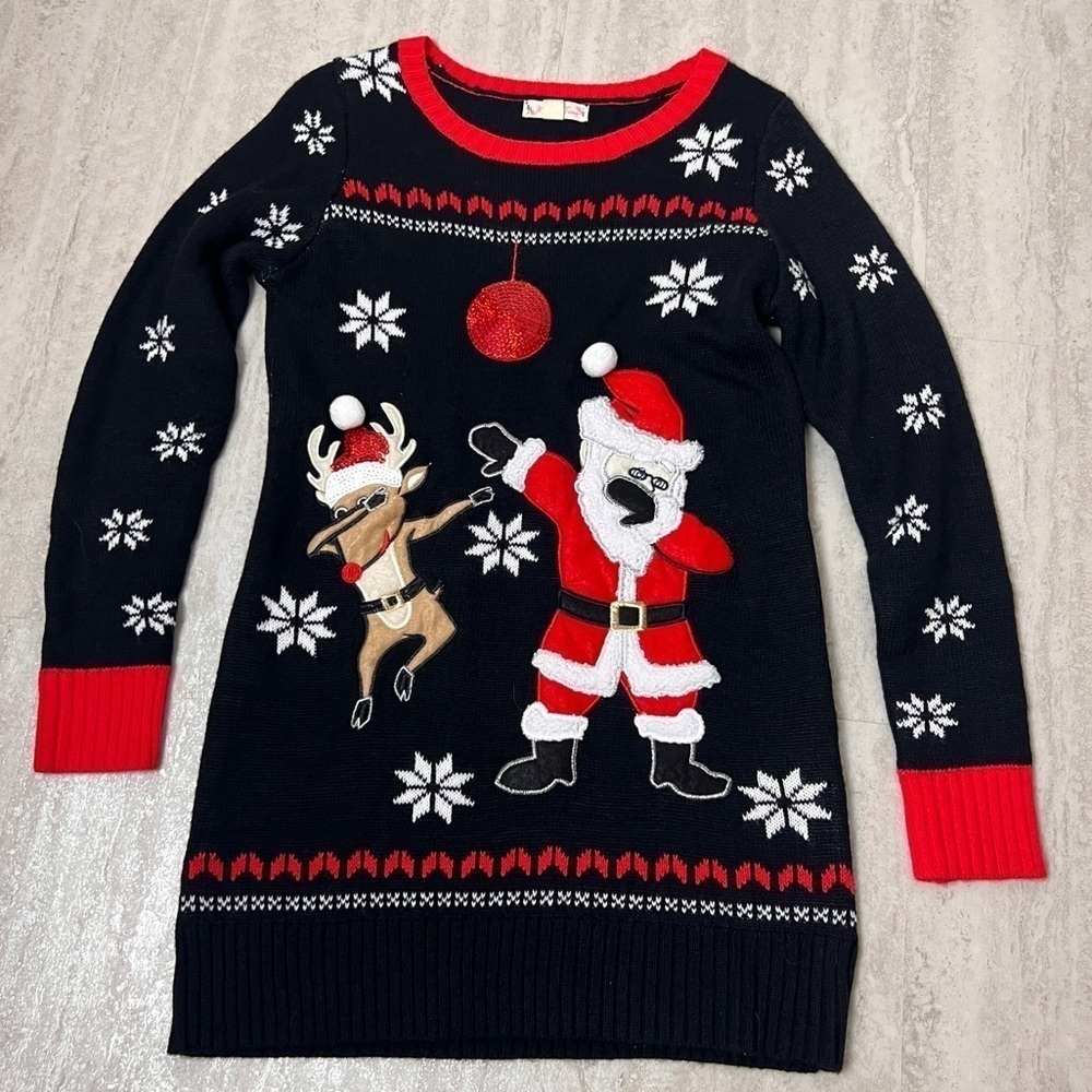 It's Our Time Santa Reindeer Dab Dabbing Disco Ugly Christmas Sweater small
